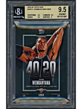 2023-24 Topps Now VW-5 Victor Wembanyama RC Youngest in History 40/20 BGS 9.5 GM